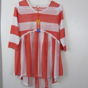 Coral Striped Babydoll Woman's Blouse NWT